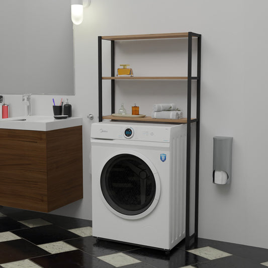 Έπιπλο πλυντηρίου Bothy pakoworld oak μελαμίνης-μαύρο μέταλλο 73x22x150εκ - Hippiehome.gr