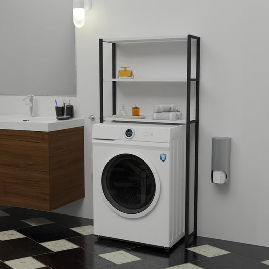 Έπιπλο πλυντηρίου Bothy pakoworld λευκό μελαμίνης-μαύρο μέταλλο 73x22x150εκ - Hippiehome.gr