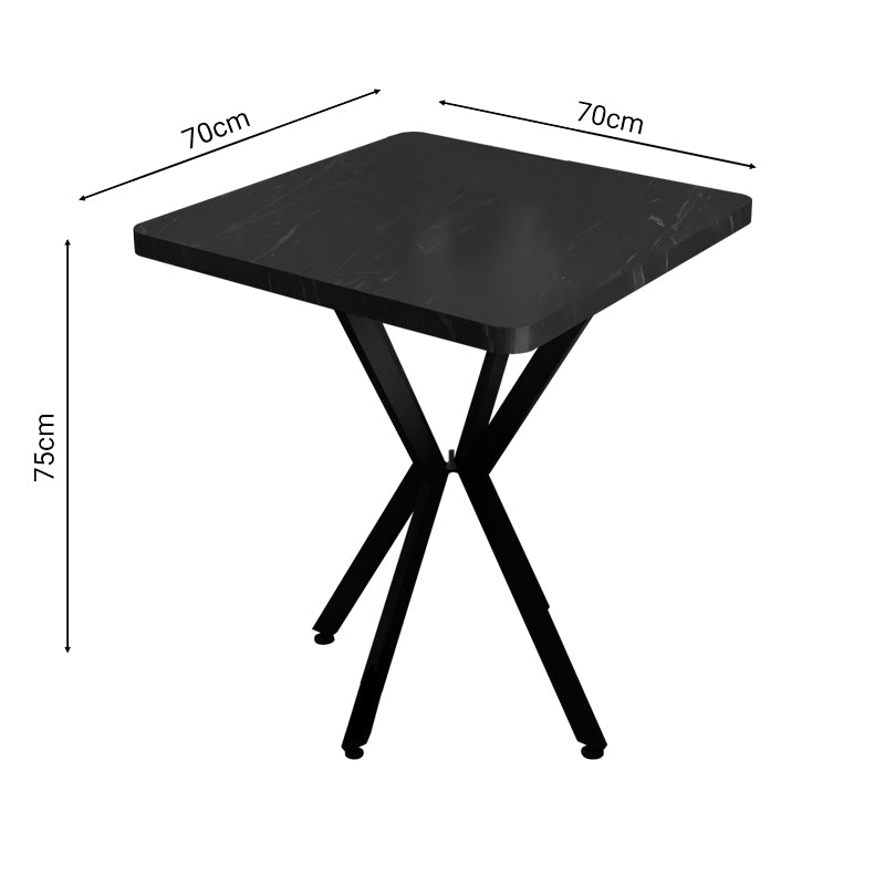 Τραπέζι Prestone pakoworld μαύρο μαρμάρου μελαμίνης-μαύρο μέταλλο 70x70x75εκ - Hippiehome.gr