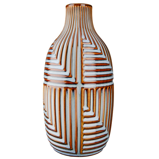 Βάζο "Batista" Striped Κεραμικό Μπλε Brown PU H. 28 cm D. 14 cm - Hippiehome.gr