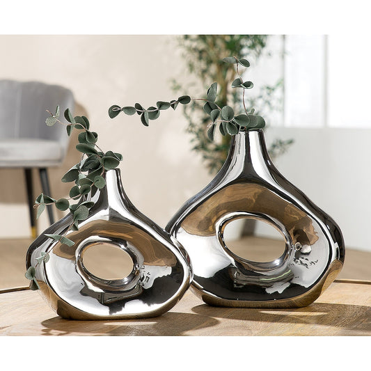 Βάζο ArteLibre Ασημί Κεραμικό 23.5x8.5x23cm - Hippiehome.gr