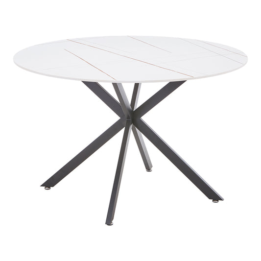 Τραπεζαρία Karg-Stoyen pakoworld 5τεμ λευκό ύφασμα - λευκό-μπεζ μαρμάρου Φ120x75εκ - Hippiehome.gr