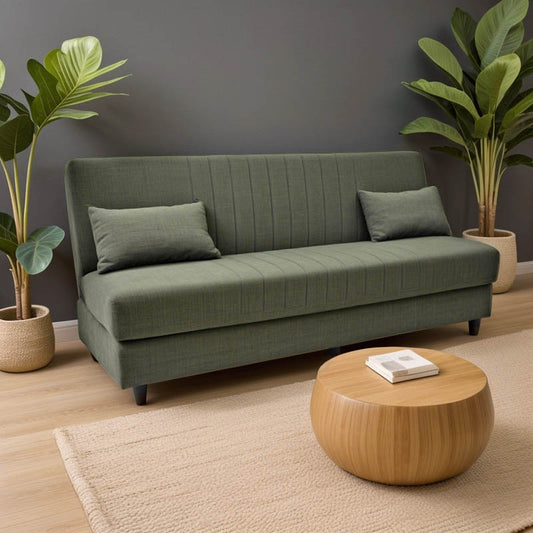Καναπές-κρεβάτι με αποθηκευτικό χώρο τριθέσιος Romina pakoworld πράσινο ύφασμα 190x75x85εκ - Hippiehome.gr