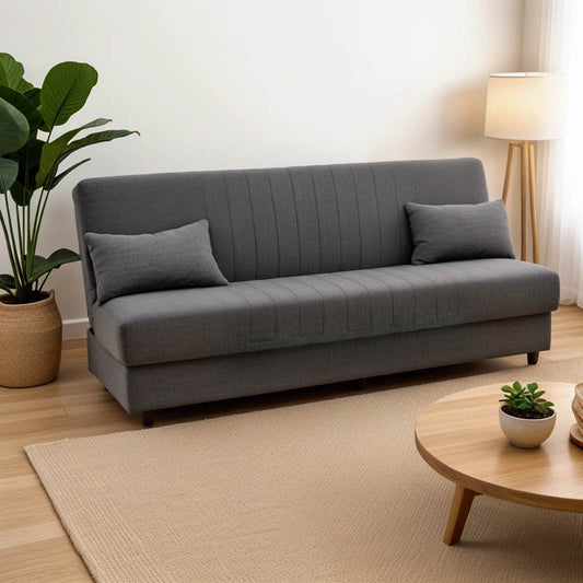 Καναπές-κρεβάτι με αποθηκευτικό χώρο τριθέσιος Romina pakoworld ανθρακί ύφασμα 190x75x85εκ - Hippiehome.gr