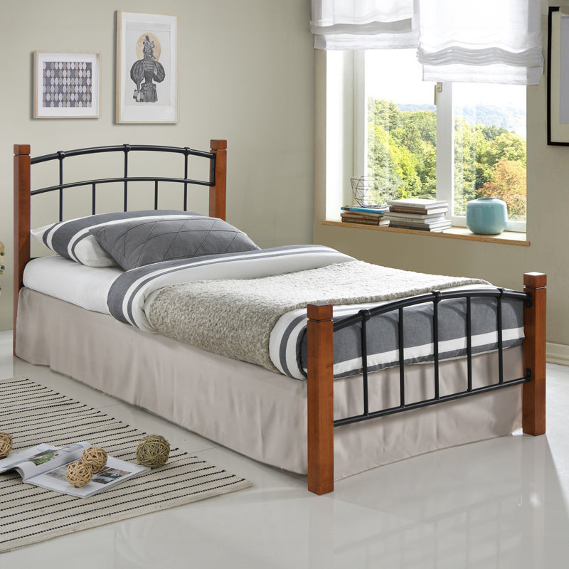 Κρεβάτι Mandy pakoworld ξύλο σε καρυδί απόχρωση-μαύρο μέταλλο 90x190εκ - Hippiehome.gr