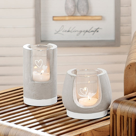 Κηροπήγιο ArteLibre Με Διακόσμηση Καρδιές Γκρι/Διάφανο Γυαλί/Τσιμένο Φ7x12cm - Hippiehome.gr