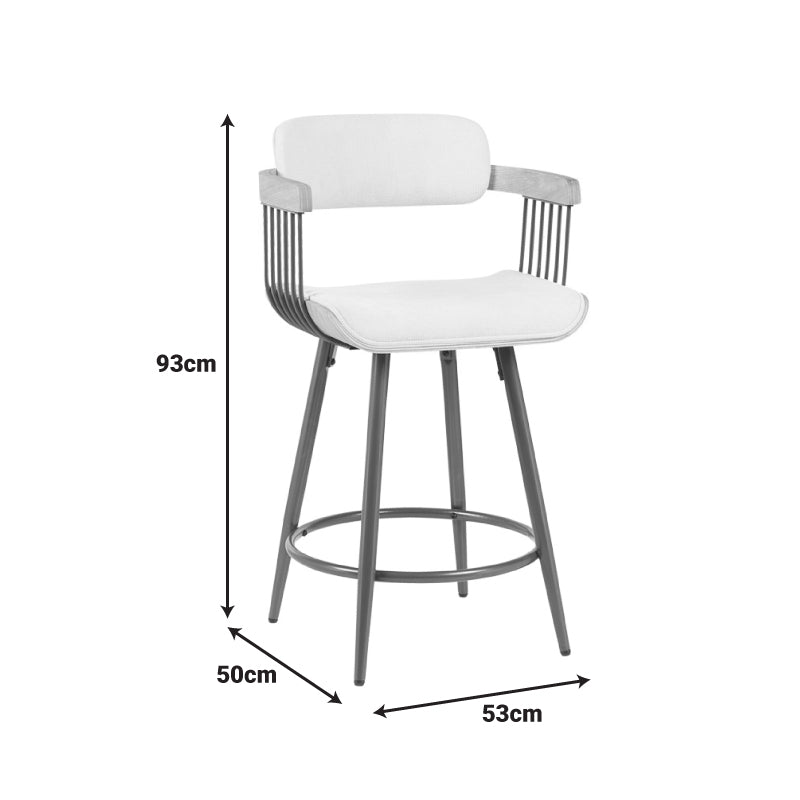 Σκαμπό μπαρ Cameo pakoworld περιστρεφόμενο μέταλλο μπρονζέ-white-wash ξύλο-μπέζ ύφασμα 53x50x93εκ - Hippiehome.gr