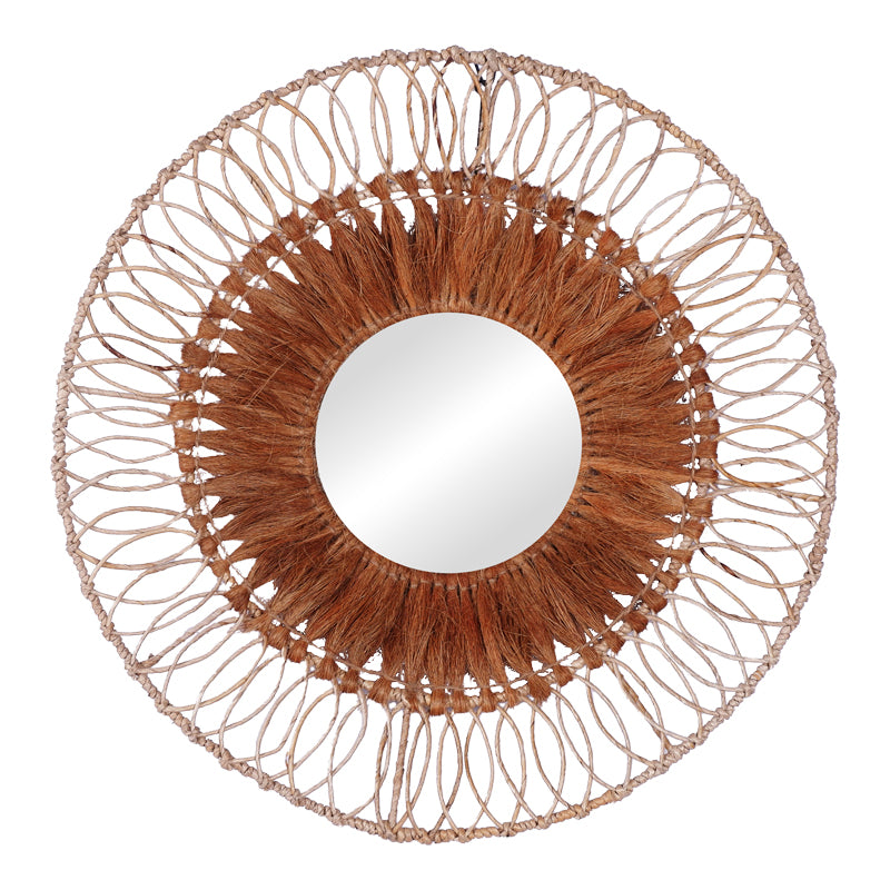 Καθρέπτης Cermine Inart ψάθα σε φυσική απόχρωση Φ80x12εκ - Hippiehome.gr