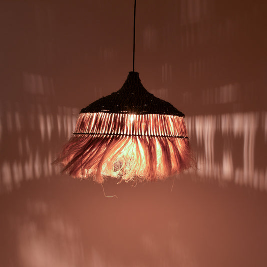 Φωτιστικό οροφής Arupade Inart abaca ξύλο σε φυσικό-μαύρο χρώμα Φ50x50εκ - Hippiehome.gr