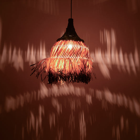 Φωτιστικό οροφής Kentel Inart sisal σε φυσικό-μαύρο χρώμα Φ35x50εκ - Hippiehome.gr