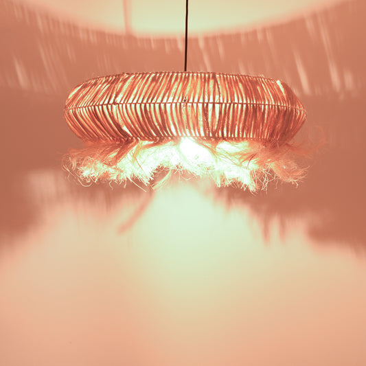 Φωτιστικό οροφής Coanze Inart abaca ξύλο σε φυσικό χρώμα Φ65x35εκ - Hippiehome.gr