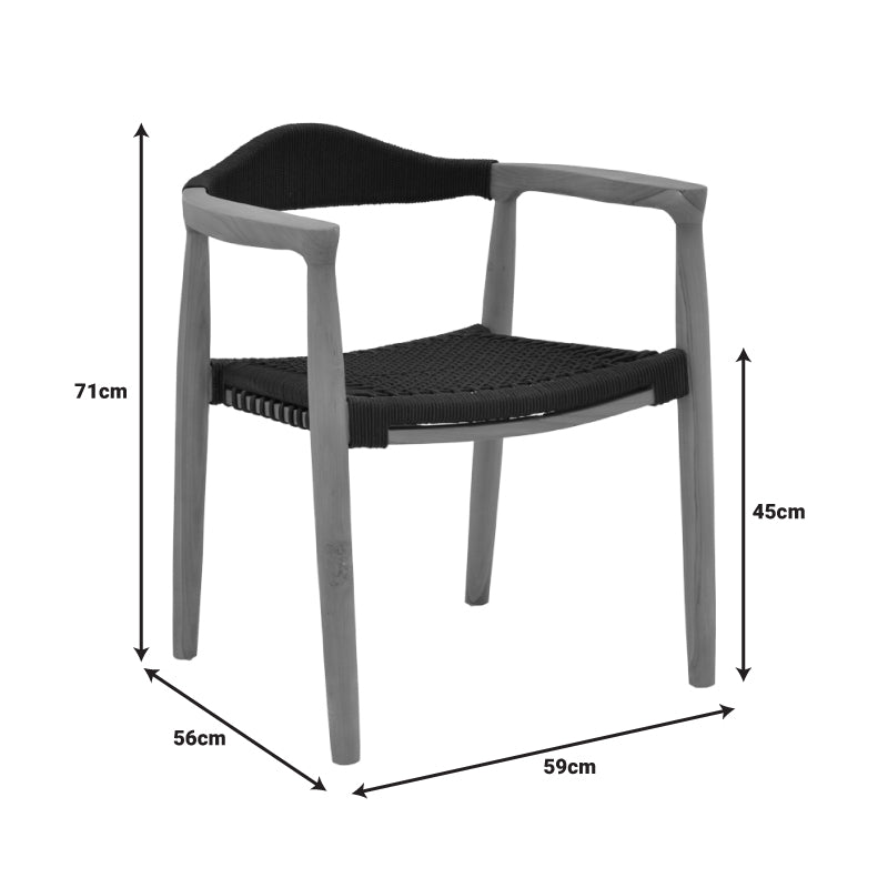 Πολυθρόνα Ganny pakoworld teak ξύλο και pe σχοινί σε μαύρη απόχρωση 59x56x71εκ - Hippiehome.gr