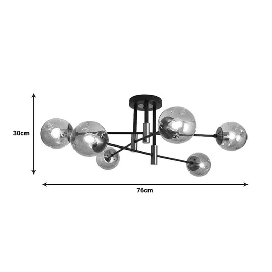 Φωτιστικό οροφής πολύφωτο Catrene pakoworld μαύρο μέταλλο-γυαλί 76x30εκ - Hippiehome.gr
