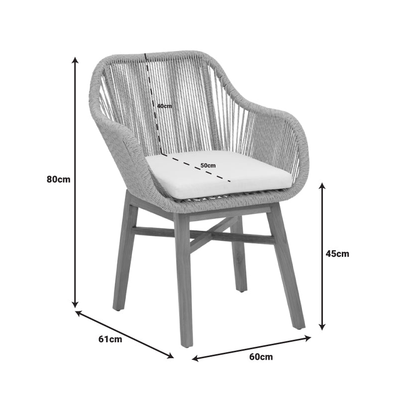 Πολυθρόνα Kalie pakoworld teak ξύλο και pe σχοινί σε φυσική-μπεζ απόχρωση με μαξιλάρι 60x61x80εκ - Hippiehome.gr
