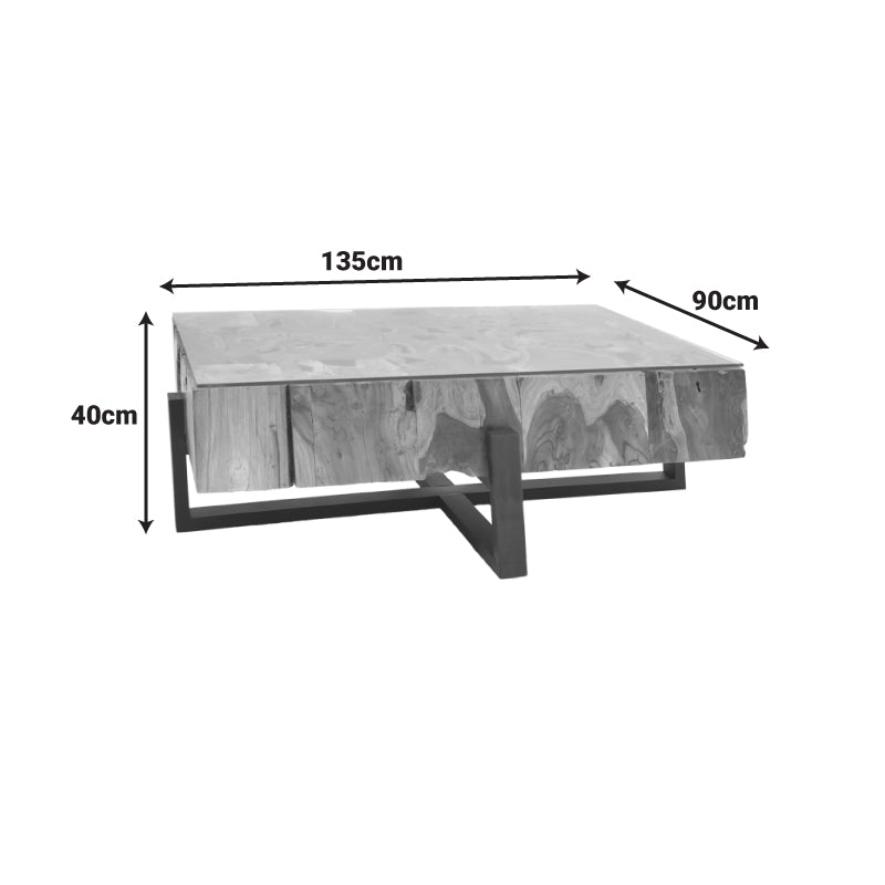 Τραπέζι σαλονιού Borth Inart teak ξύλο σε φυσική απόχρωση 135x90x40εκ - Hippiehome.gr