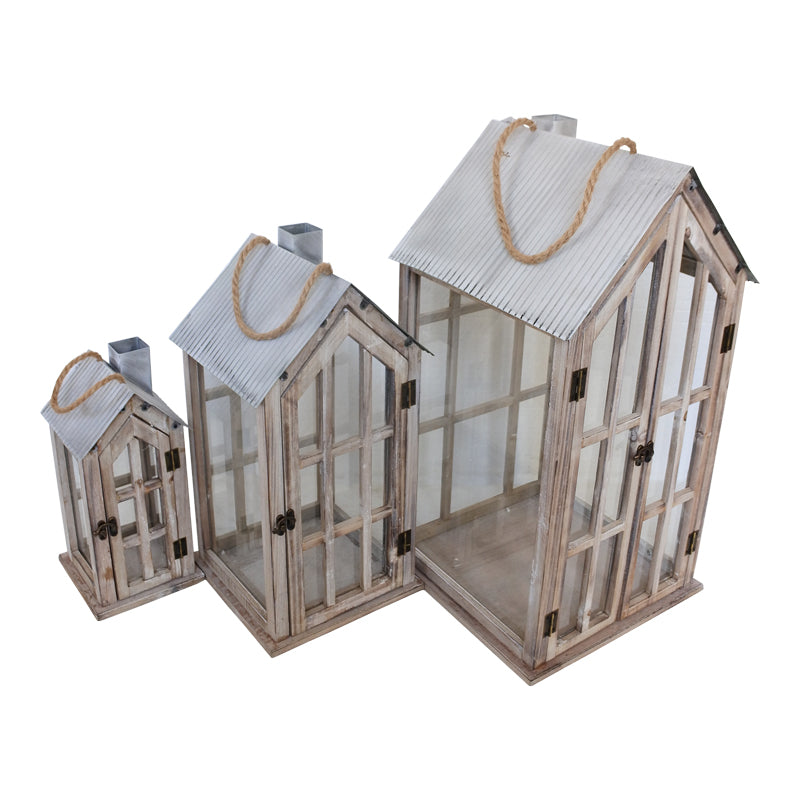 Φανάρια Bearie Inart σετ 3τεμ αλουμίνιο σε καφέ απόχρωση - Hippiehome.gr