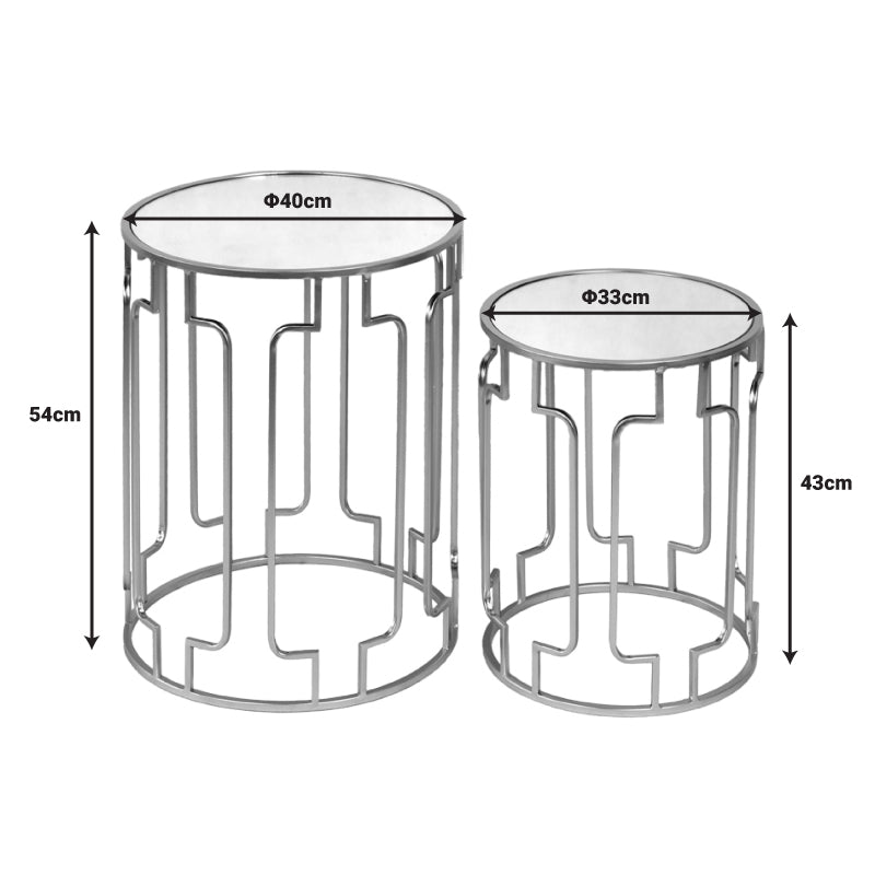 Βοηθητικά τραπεζάκια σετ 2τεμ Sieni Inart χρυσό μέταλλο-γυαλί καθρέπτη - Hippiehome.gr