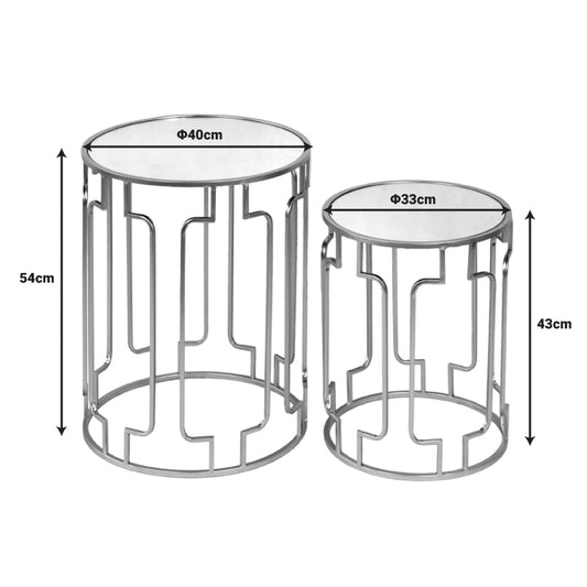 Βοηθητικά τραπεζάκια σετ 2τεμ Sieni Inart χρυσό μέταλλο-γυαλί καθρέπτη - Hippiehome.gr