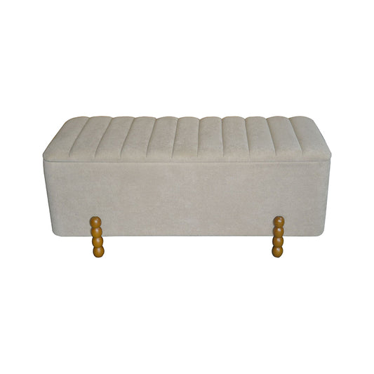 Σκαμπό μπαούλο Daph Inart σετ 2 τεμ βελούδο σε μπεζ και λευκή απόχρωση - Hippiehome.gr