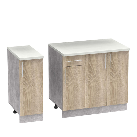 Σύνθεση κουζίνας Festa II pakoworld μελαμίνη σε sonoma απόχρωση και πάγκο σε ανοιχτό γκρι 120x60x85εκ - Hippiehome.gr