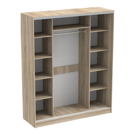 Ντουλάπα δίφυλλη συρόμενη με καθρέφτη Aparador pakoworld σε sonoma απόχρωση 180x60x220εκ - Hippiehome.gr