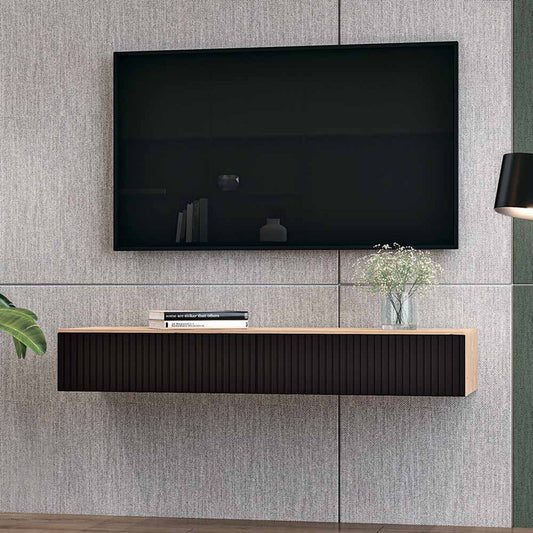 Κονσόλα με 2 συρτάρια Doha pakoworld mdf σε μαύρη με oak απόχρωση 120x41x20cm - Hippiehome.gr