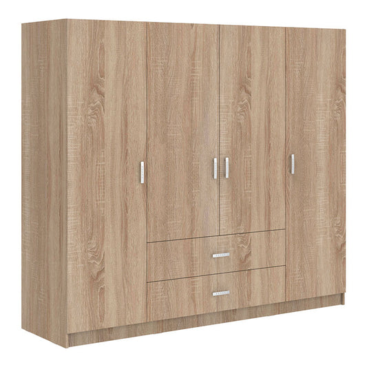 Ντουλάπα τετράφυλλη Royal pakoworld με συρτάρια και πατάρι sonoma 200x58x230εκ - Hippiehome.gr