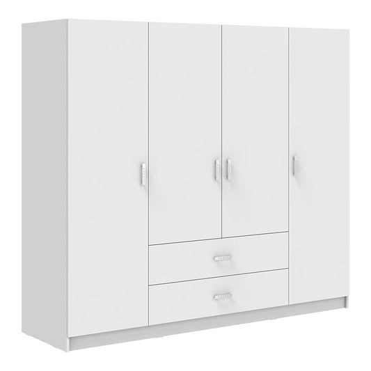 Ντουλάπα τετράφυλλη Royal pakoworld με συρτάρια και πατάρι λευκό 200x58x230εκ - Hippiehome.gr