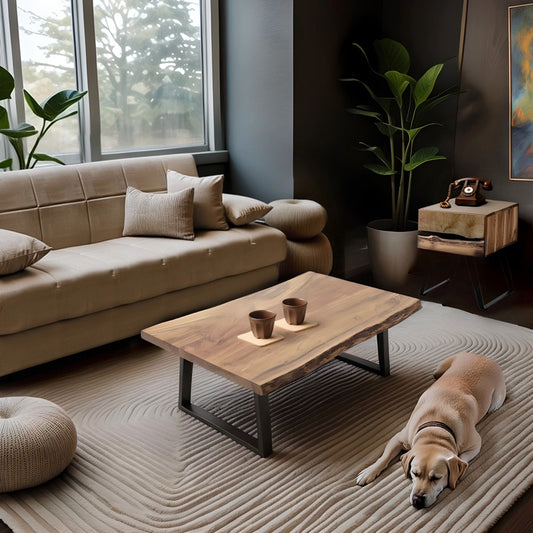 Τραπέζι σαλονιού Miles pakoworld μασίφ ξύλο ακακίας πάχους 3.7-4εκ σε φυσική απόχρωση με μαύρα μεταλλικά πόδια 115x60x45εκ - Hippiehome.gr