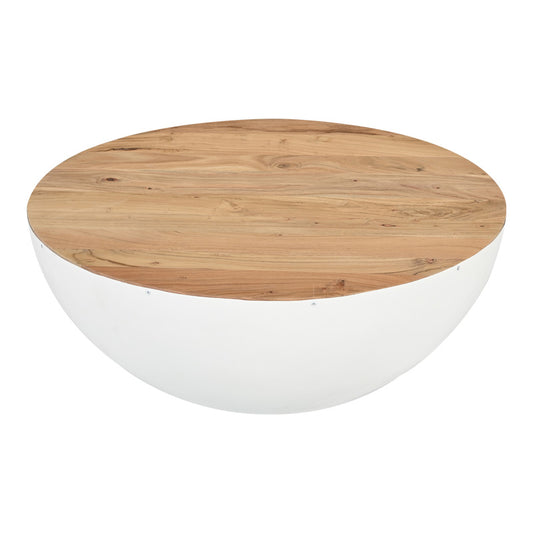 Τραπέζι σαλονιού Coffelty Inart μασίφ ξύλο ακακίας - λευκό μέταλλο Φ90x40εκ - Hippiehome.gr