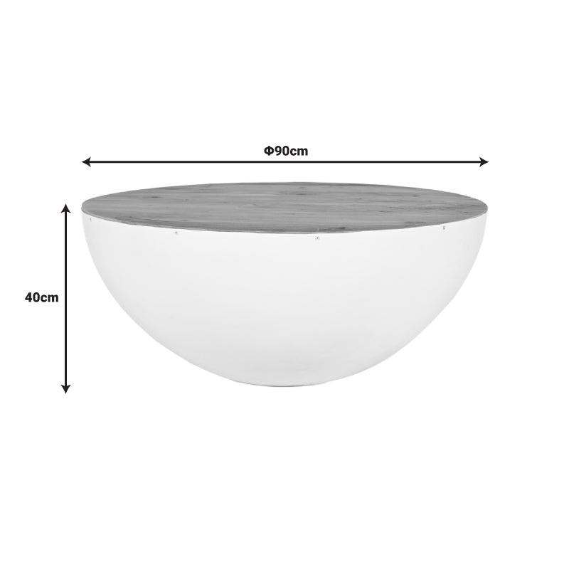 Τραπέζι σαλονιού Coffelty Inart μασίφ ξύλο ακακίας - λευκό μέταλλο Φ90x40εκ - Hippiehome.gr