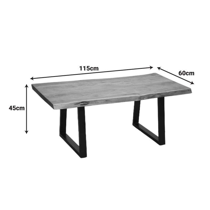 Τραπέζι σαλονιού Miles pakoworld μασίφ ξύλο ακακίας πάχους 3.7-4εκ σε καρυδί απόχρωση με μαύρα μεταλλικά πόδια 115x60x45εκ - Hippiehome.gr