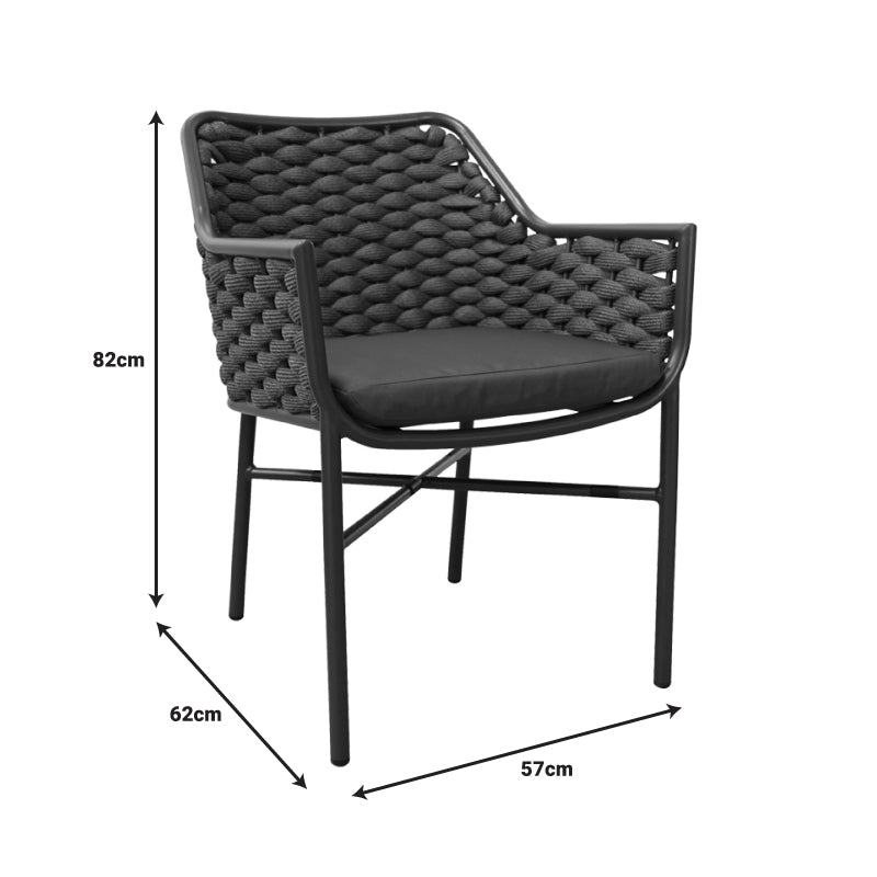 Πολυθρόνα Ortegia pakoworld αλουμινίου με ανθρακί σκελετό και σχοινί 57x62x82εκ - Hippiehome.gr