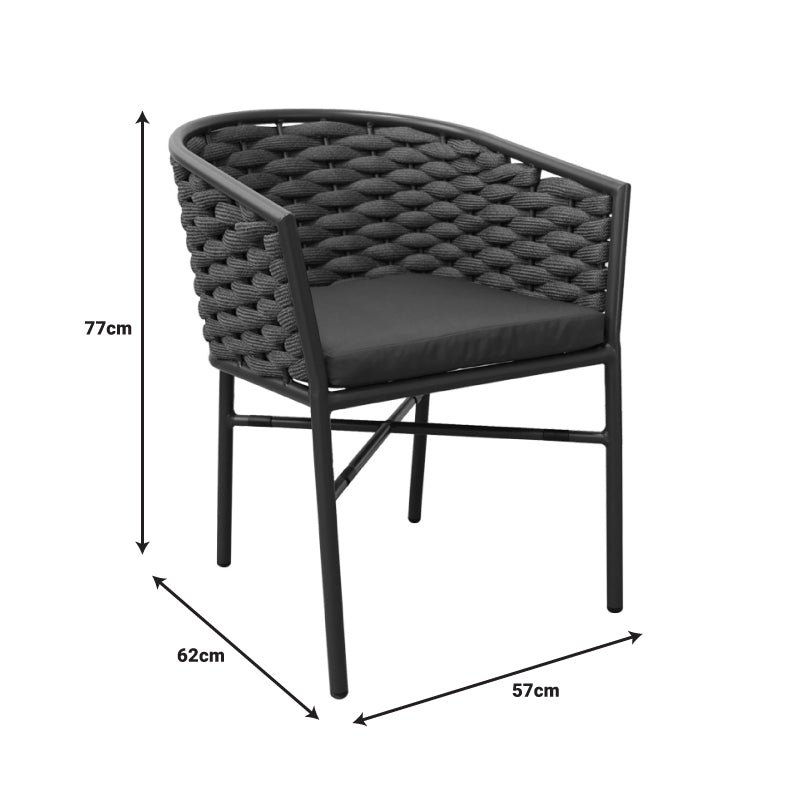 Πολυθρόνα Noevo pakoworld αλουμίνιο με ανθρακί σκελετό-σχοινι 57x62x76εκ - Hippiehome.gr