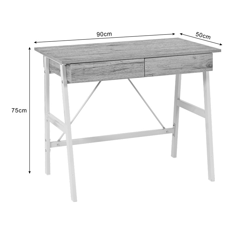 Γραφείο εργασίας Lione pakoworld με συρτάρια σε oak απόχρωση με πόδι λευκό μέταλλο 90x50x75εκ - Hippiehome.gr