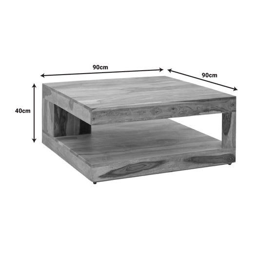 Τραπέζι Stolic pakoworld μασιφ ξύλο sheesham σε καρυδί απόχρωση 90x90x40εκ - Hippiehome.gr