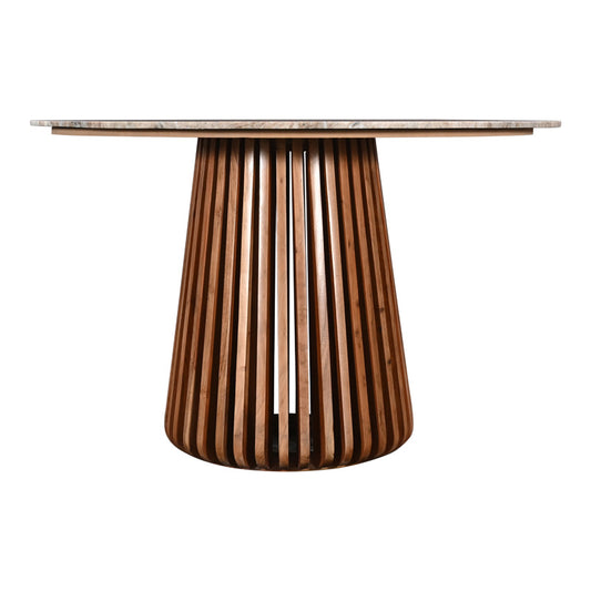 Τραπέζι Mable pakoworld μασίφ ξύλο ακακίας σε φυσική απόχρωση και επιφάνεια μαρμάρου Φ120x76εκ - Hippiehome.gr