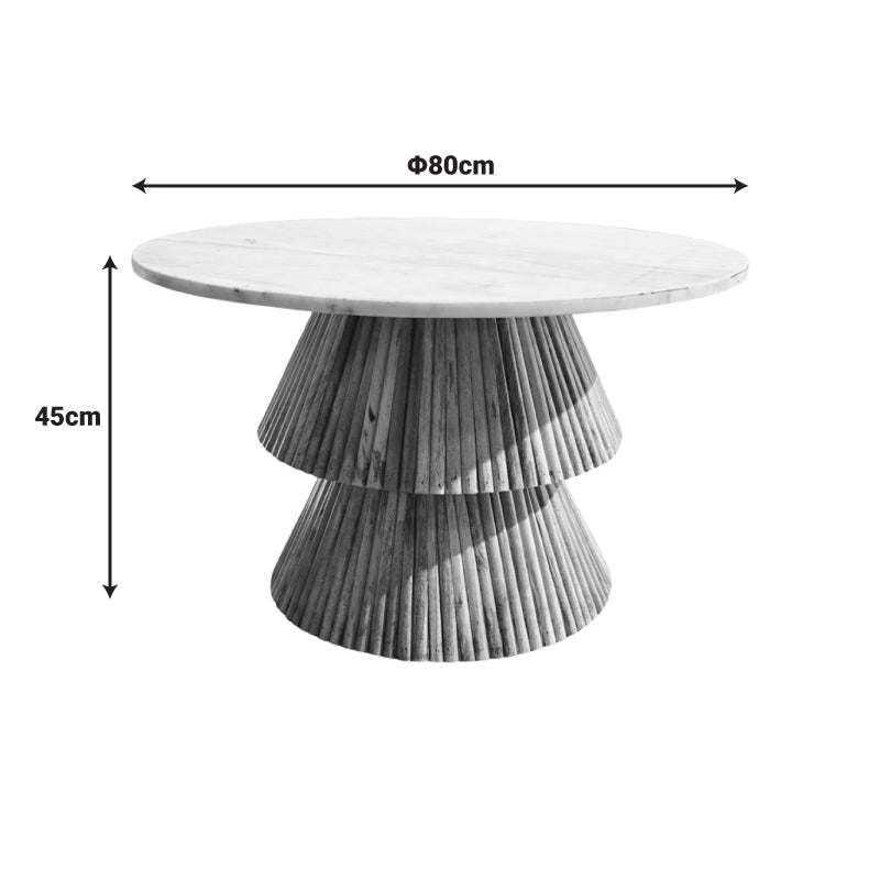 Τραπέζι σαλονιού Havai pakoworld μασίφ ξύλο mango σε φυσική απόχρωση κ λευκή επιφάνεια μαρμάρου Φ80x45εκ - Hippiehome.gr