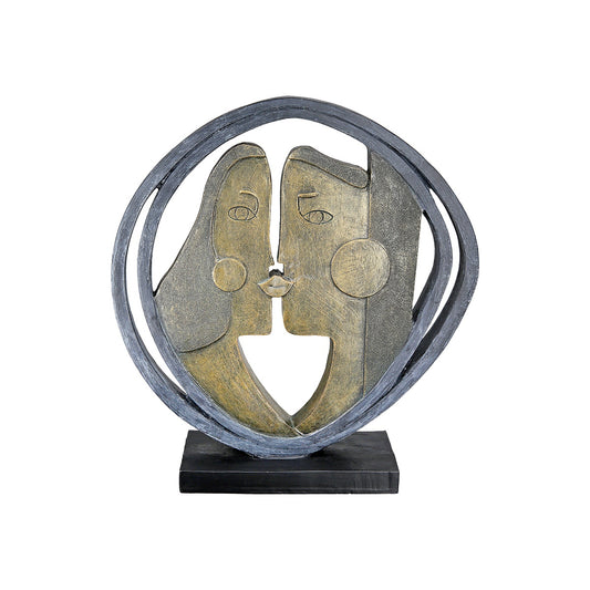 Γλυπτό Round "Abstract" Couple Motif Πολυρεζίνη Μαύρο Μπρούντζινο PU 28.5x8x31cm - Hippiehome.gr