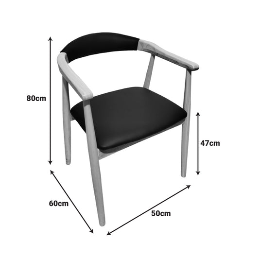 Πολυθρόνα Sandi pakoworld rubberwood σε φυσική απόχρωση με μαύρο pu μαξιλάρι 50x60x80εκ - Hippiehome.gr