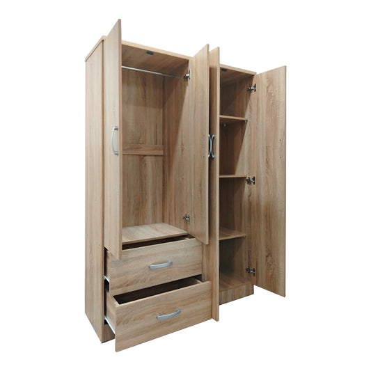 Ντουλάπα τετράφυλλη με 2 συρτάρια Lego pakoworld σε sonoma απόχρωση 120.5x42x181εκ - Hippiehome.gr