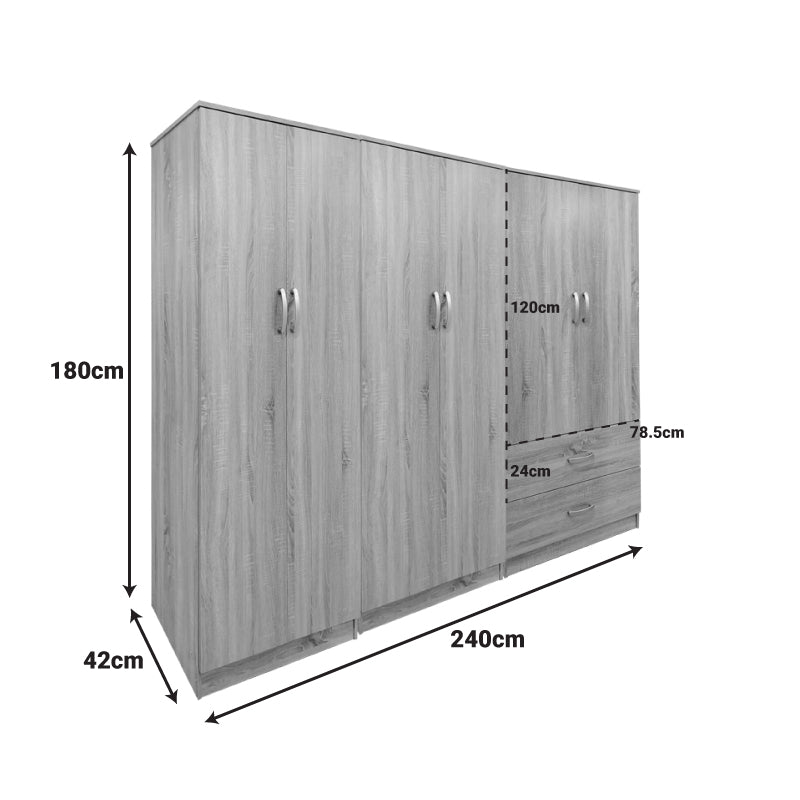 Ντουλάπα εξάφυλλη Athos I pakoworld sonoma 240x42x180εκ - Hippiehome.gr