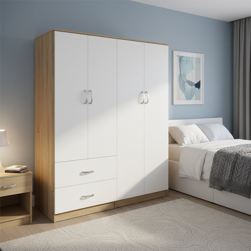 Ντουλάπα τετράφυλλη Athos pakoworld sonoma-λευκό 160x42x180εκ - Hippiehome.gr