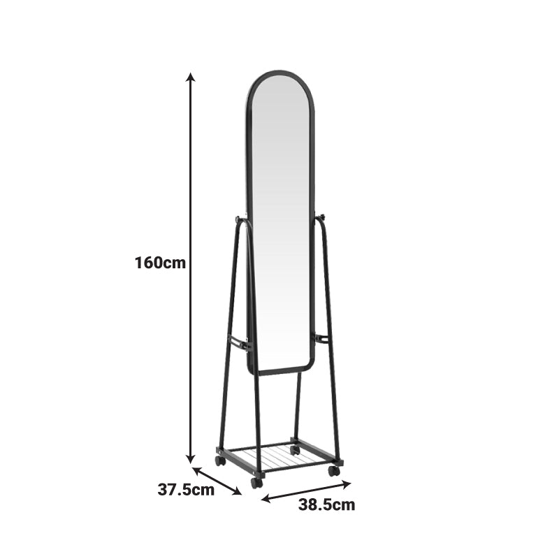 Καθρέπτης τροχήλατος Lomna pakoworld pp-μεταλλικός με ράφι σε λευκή απόχρωση 38.5x37.5x160εκ - Hippiehome.gr