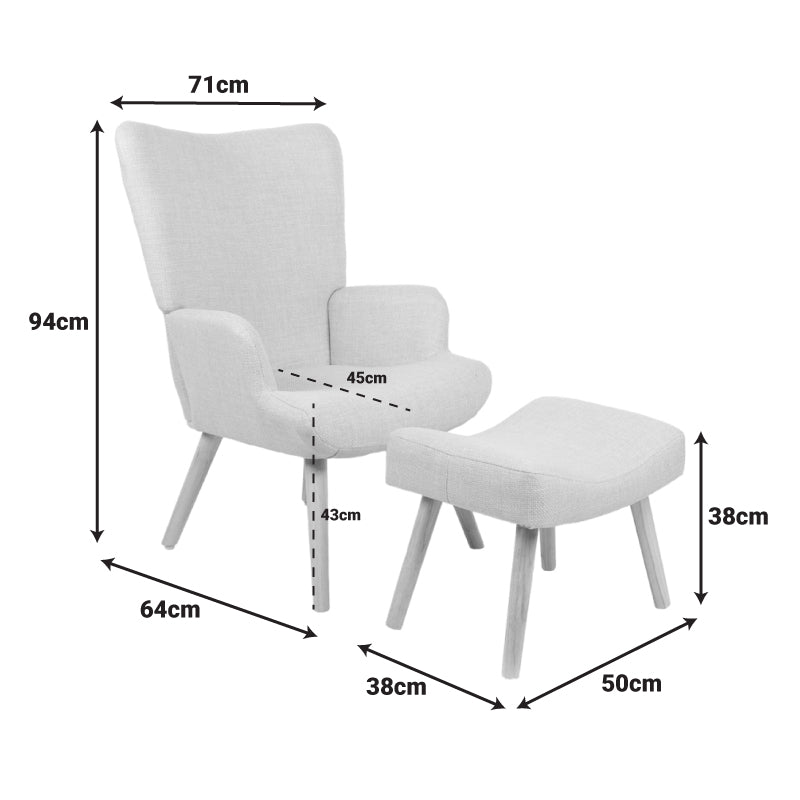 Πολυθρόνα-μπερζέρα με υποπόδιο Gerlina pakoworld ανθρακί ύφασμα με πόδι σε φυσική απόχρωση 71x64x94εκ - Hippiehome.gr