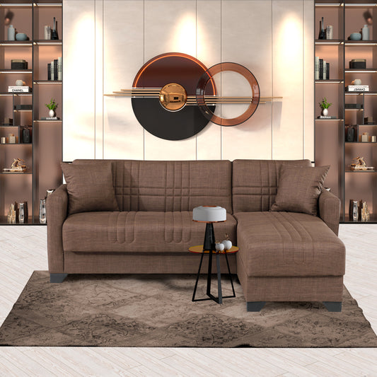 Γωνιακός καναπές-κρεβάτι αναστρέψιμος Stashio pakoworld ύφασμα καφε 202x143x84εκ - Hippiehome.gr