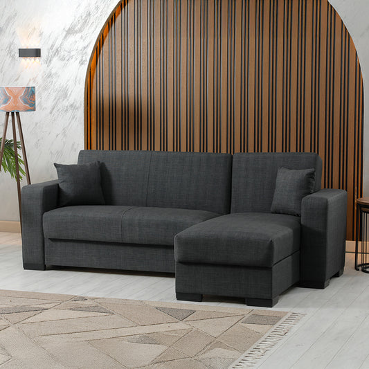 Γωνιακός καναπές-κρεβάτι αναστρέψιμος Dumma pakoworld ύφασμα ανθρακί 226x148x86εκ - Hippiehome.gr