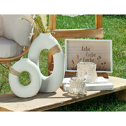 Κηροπήγιο ArteLibre Με Μακραμέ Διακόσμηση Διάφανο/Μπεζ Γυαλί 12x12x12cm - Hippiehome.gr