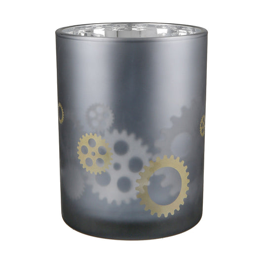 Κηροπήγιο ArteLibre Με Διακόσμηση Γρανάζια Γκρι Γυαλί Φ10x12.5cm - Hippiehome.gr
