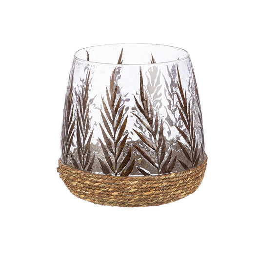 Φανάρι Καταιγίδας Conical "Greenery" Leaf Design Γυάλινο Πράσινο PU H. 16 cm D. 165 cm - Hippiehome.gr